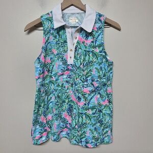 Lilly Pulitzer UPF50+ Imara Polo par Faction Sleeveless Golf Shirt Sz S Colorful